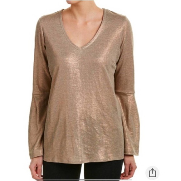 DREW Shay Linen Top in Metallic Gold Small - Picture 2 of 12